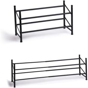 BINO Stackable 2 Tier Expandable Shoe Rack – 6-12 Pair Shoe Shelf Tower Storage Organizer, Black