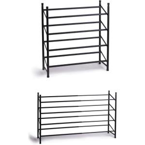 BINO Stackable 4 Tier Expandable Shoe Rack – 12-24 Pair Shoe Shelf Tower Storage Organizer, Black