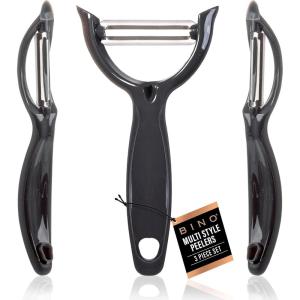 BINO Stainless Steel 3-Piece Peeler Set – Dark Grey | 1-Piece Y-Shaped + 2-Piece Swivel | Multifunctional Kitchen Grip Peelers | Fruits & Vegetables Peelers | Hand Peelers | Kitchen & Cooking Prep