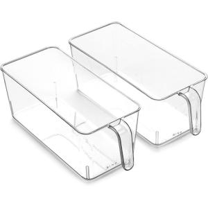 BINO l Plastic Storage Bins l THE HOLDER COLLECTION l 2-Pack, Large Multi-Use Clear Containers for Organizing with Built-in Handles l Pantry Organization & Storage l Kitchen Organizer l Storage Bins(2 Pack – Medium)