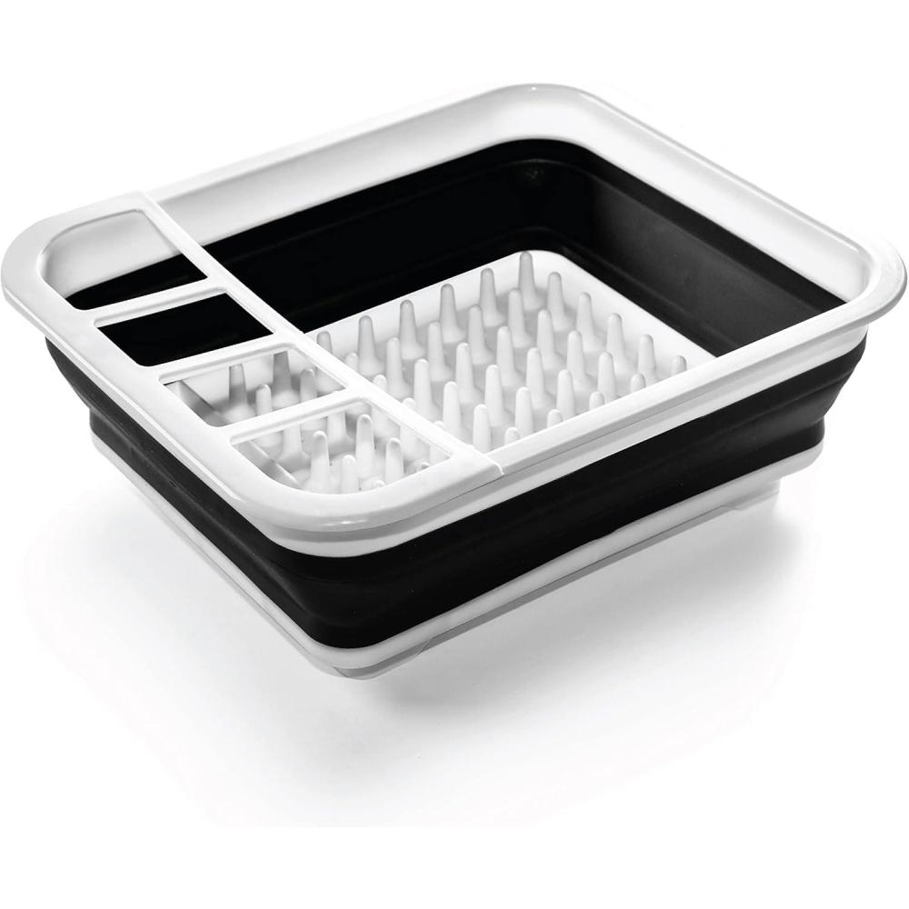 image:imageBINO  Collapsible Dish Drying Rack Large  White  Space Saving Folding Dish and Cutlery Drainer for Kitchen  BPAFree Dish Rack for Drying Crockery and Cutlery  Kitchen and Camping Accessories