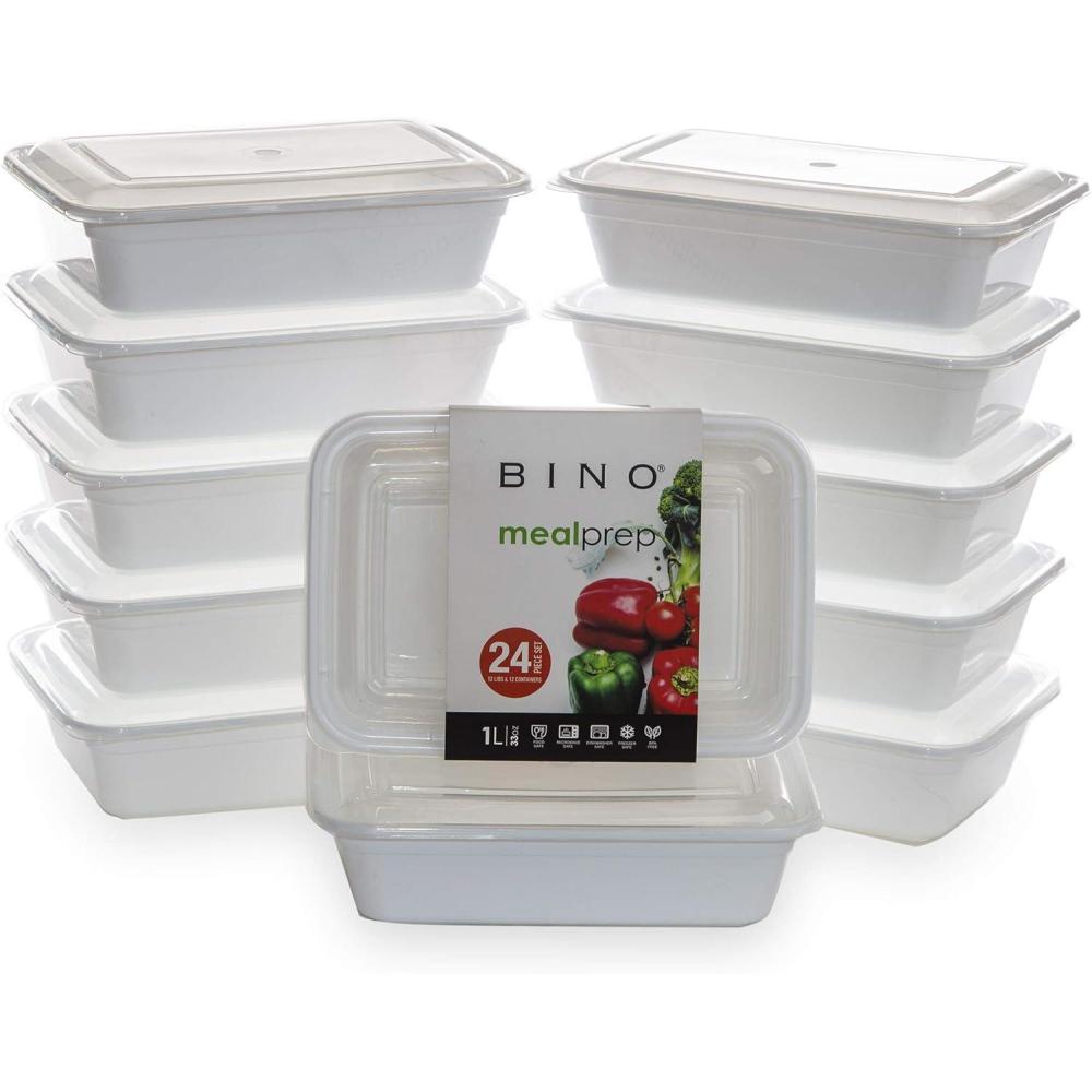 image:imageBINO  Food Containers with Cover  White 12Piece Set 33 oz 1 Compartment  Meal Storage Containers MicrowaveSafe FreezerSafe and DishwasherSafe BPAFree Plastic Containers with Lids