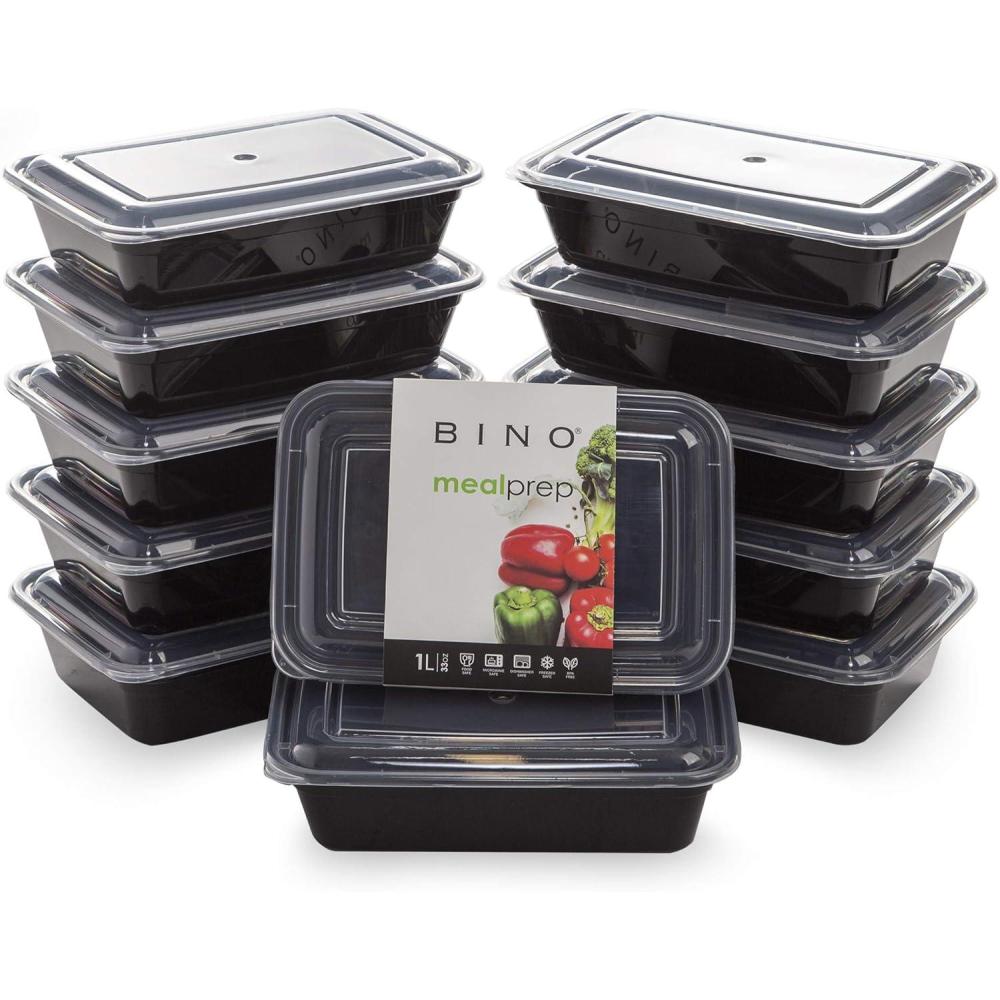 image:imageBINO  Food Containers with Cover Black 12Piece Set  Meal Storage Containers with Lids  MicrowaveSafe FreezerSafe and DishwasherSafe Containers with Lids  BPAFree Food Storage Set