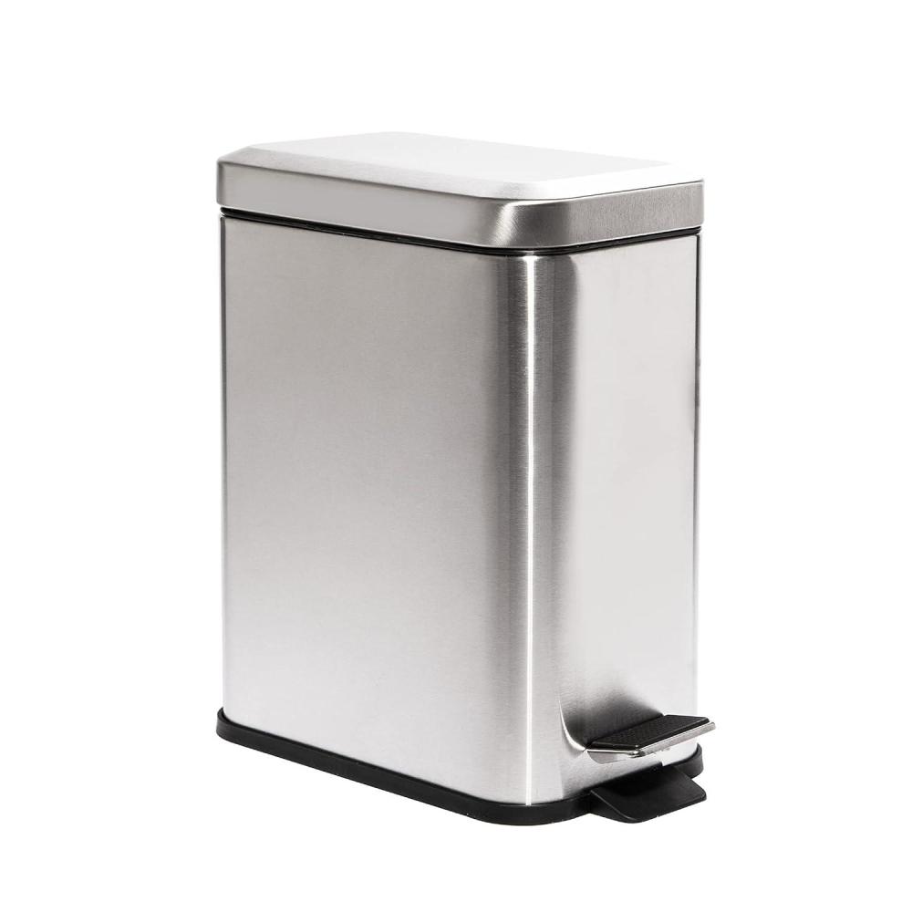 image:imageBINO  Rectangular Step Trash Can  13 Gallon5 Liter Stainless Steel Trash Can with Lid  Home or Office Bathroom Trash Cans with Lids  Kitchen Garbage Can with NonSlip Stepper  Brushed Steel