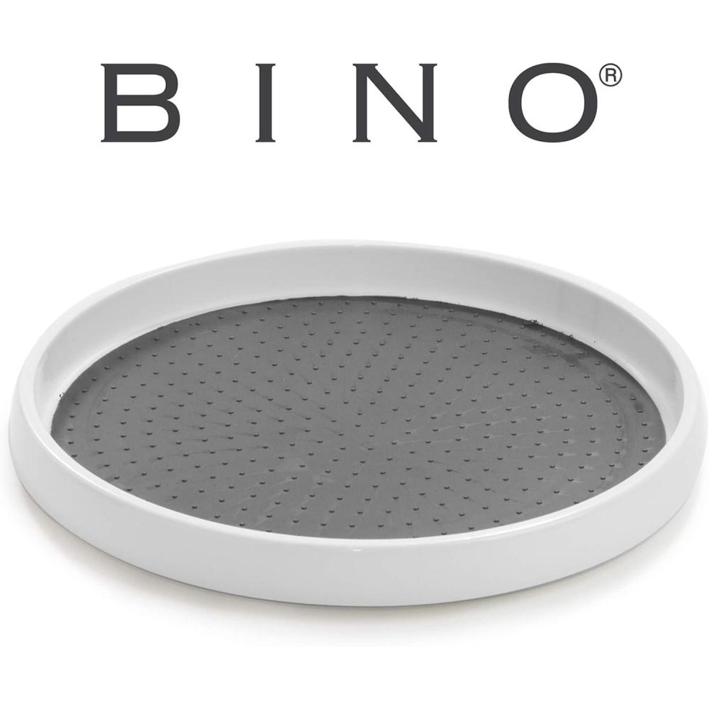 image:imageBINO 12Inch Lazy Susan Turntable Spice Organizer White  Plastic Rotating Lazy Susan Organizer Tray for Kitchen Pantry Refrigerator Freezer Cabinet and Countertops