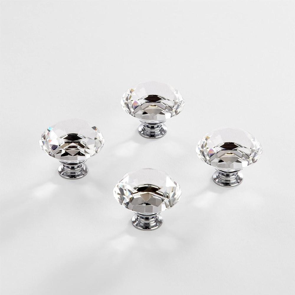 image:imageBINO 4Pack Crystal Drawer Knobs  15 Diameter 38mm Chrome  Dresser Knobs for Dresser Drawers Crystal Knobs and Pulls Handles
