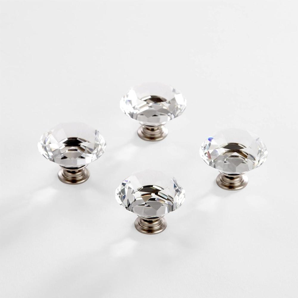 image:imageBINO 4Pack Crystal Drawer Knobs  15 Diameter 38mm Satin Nickel  Dresser Knobs for Dresser Drawers Crystal Knobs and Pulls Handles