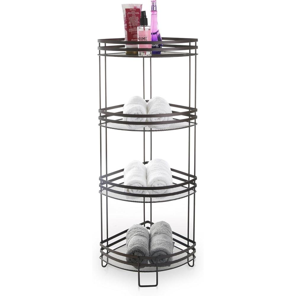image:imageBINO 4Tier Corner Spa Tower  Lafayette RustResistant  Bronze Steel Corner Shower Organizer Stand  Decor  Bathroom Vanity Accessories and Display