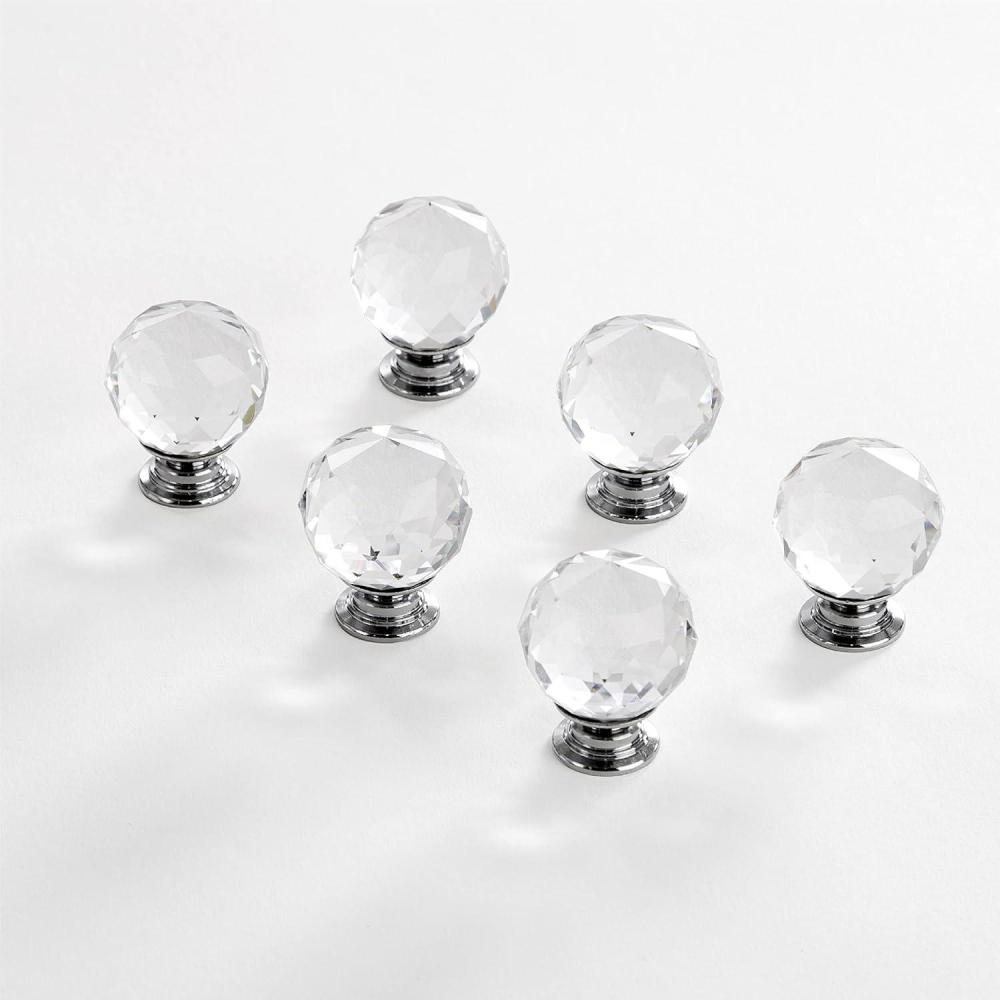 image:imageBINO 6Pack Crystal Drawer Knobs  125 Diameter 32mm Chrome  Dresser Knobs for Dresser Drawers Crystal Knobs and Pulls Handles