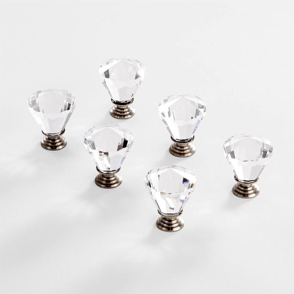 image:imageBINO 6Pack Crystal Drawer Knobs  125 Diameter 32mm Satin Nickel  Dresser Knobs for Dresser Drawers Crystal Knobs and Pulls Handles