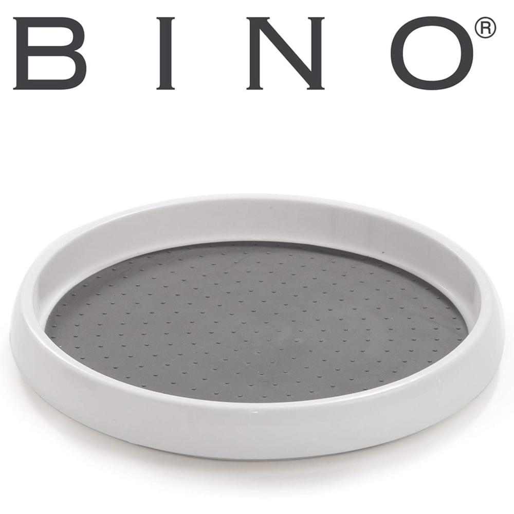 image:imageBINO 9Inch Lazy Susan Turntable Spice Organizer White  Plastic Rotating Lazy Susan Organizer Tray for Kitchen Pantry Refrigerator Freezer Cabinet and Countertops