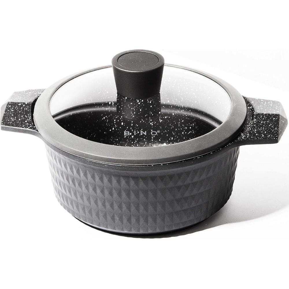 image:imageBINO Cookware Nonstick Stock Pot with Lid 45 Quart  Matte Grey  THE DIAMOND COLLECTION  Premium Quality Nonstick Cast Aluminum Casserole Stockpot  StayCool BAKELITE Handles  NonToxic