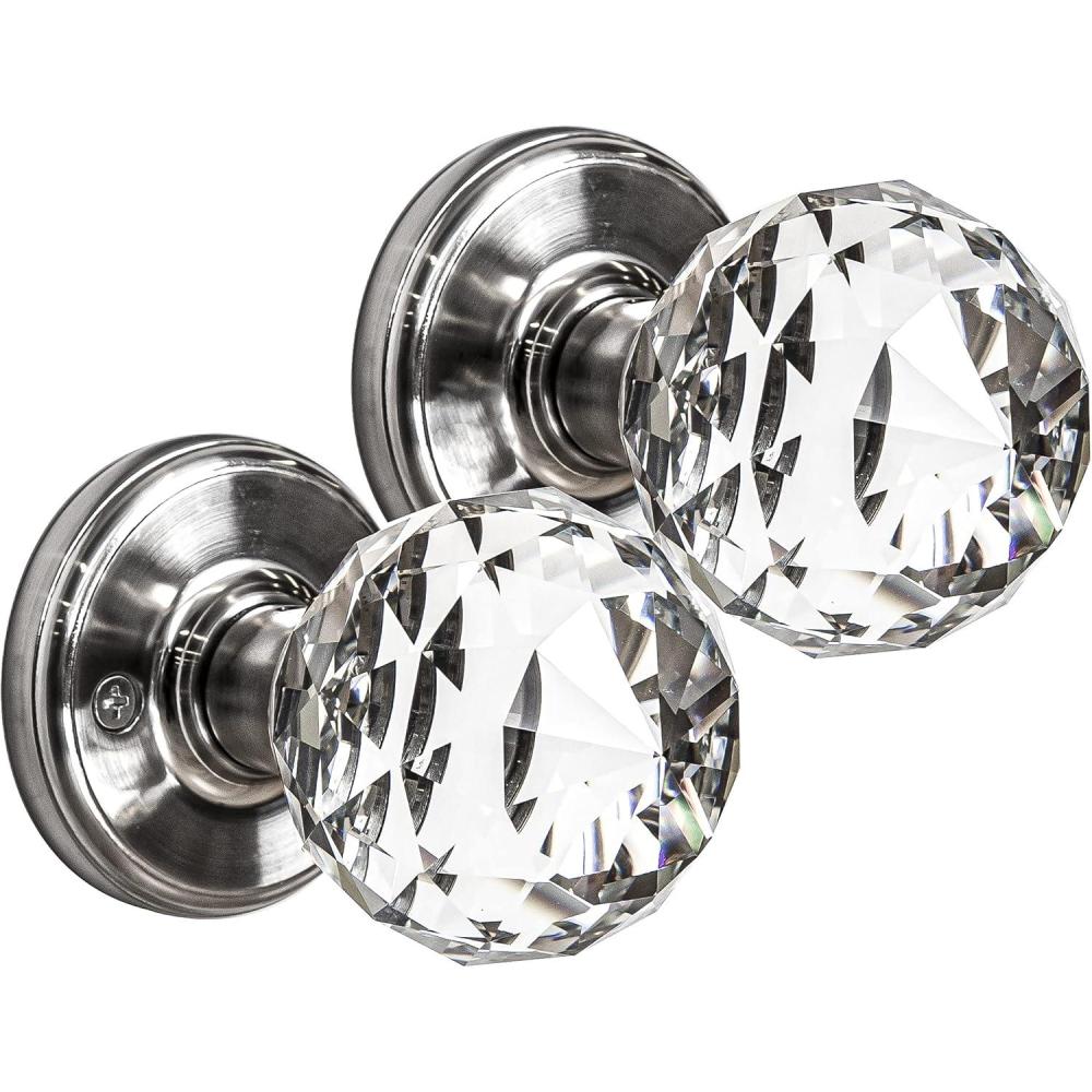image:imageBINO Crystal Functional Interior Door Knobs Set  Satin Nickel  Crystal Door Knobs Interior Crystal Knobs Door Knob