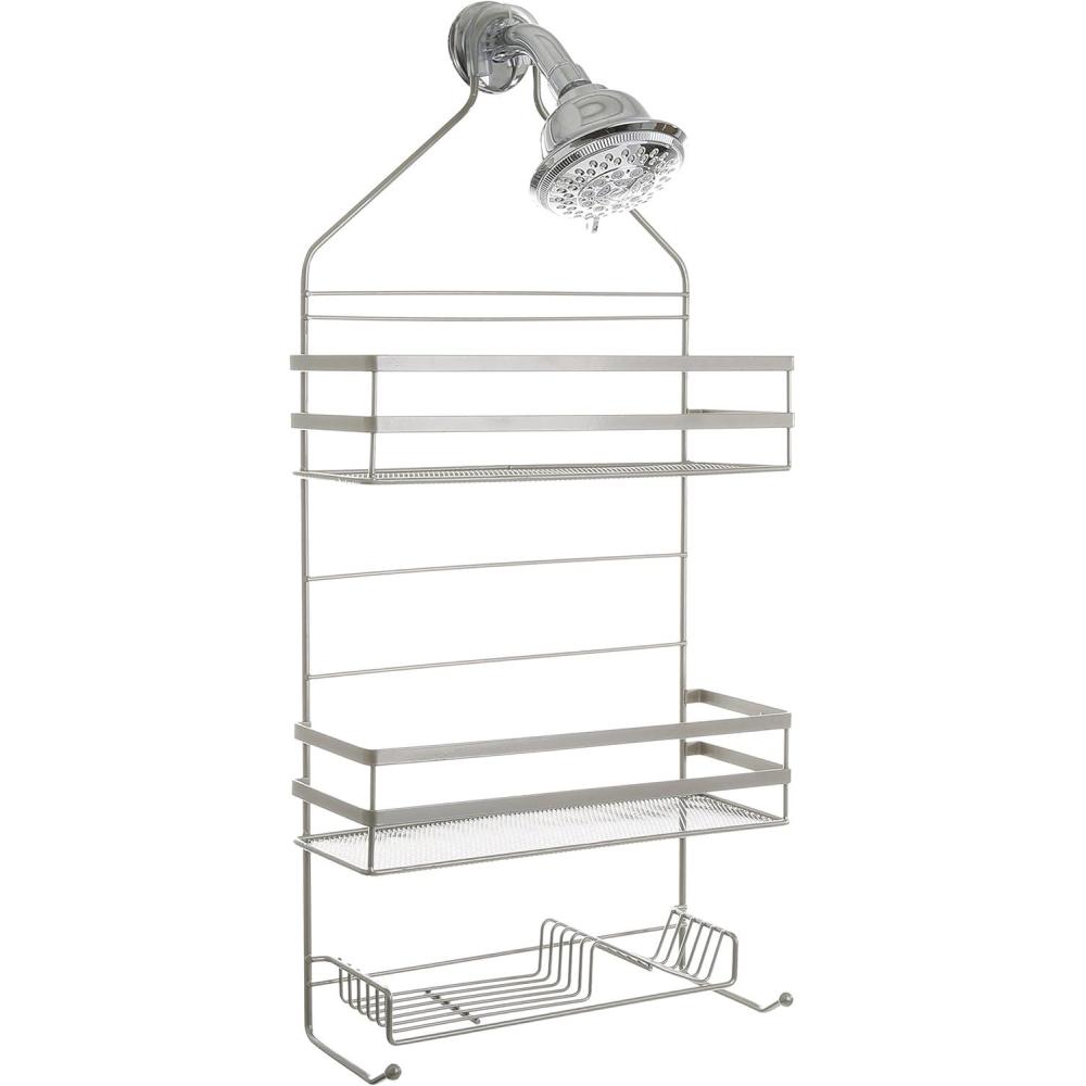 image:imageBINO Lafayette RustResistant Shower Caddy  Satin Silver  Bathroom Shower Caddy Over The Shower Head Shower Rack Shower Organizer Hanging Shower Caddy Shampoo Holder for Shower