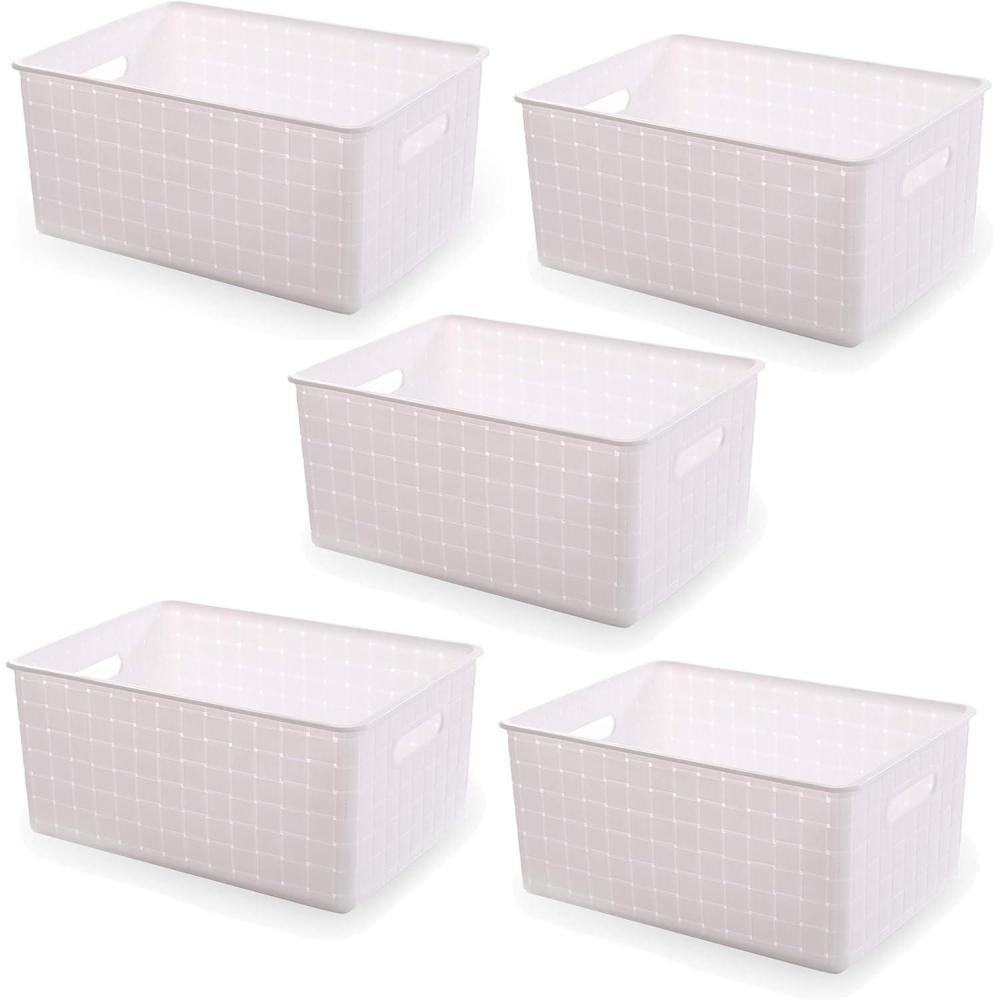 image:imageBINO Plastic Basket Small White 5 Pack  Rectangular Cabinet Organizer MultiUse Storage Basket Drawer and CabinetFriendly Portable Durable Space Efficiency Stock ManagementWhite