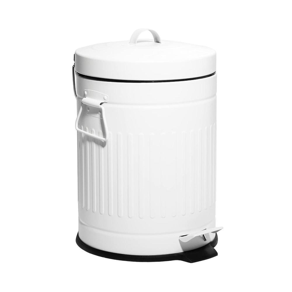 image:imageBINO Round Step Trash Can  Home or Office Bathroom Trash Cans with Lids  Kitchen Garbage Can with NonSlip Stepper  Stainless Steel Small Trash Can with Lid  Matte White 13 Gallon5 Liter