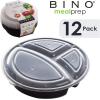 BINO | Food Containers with Cover | Black 12-Piece Set, 33 oz. 3 Compartments | Meal Storage Containers| Microwave-Safe, Freezer-Safe, and Dishwasher-Safe, BPA-Free Plastic Containers with Lids
