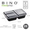 BINO | Food Containers with Cover | Black 12-Piece Set, 41 oz. 3 Compartments | Meal Storage Containers| Microwave-Safe, Freezer-Safe, and Dishwasher-Safe, BPA-Free Plastic Containers with Lids