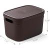 BINO | Plastic Storage Bins with Lids, 5.5 Liter – 3 Pack, Dark Brown | THE TWILL COLLECTION | Plastic Bins for Organization | Woven Storage Baskets for Organizing | Pantry Shelf Organizer Basket Bin(Dark Brown)