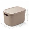 BINO | Plastic Storage Bins with Lids, 5.5 Liter – 3 Pack, Dark Brown | THE TWILL COLLECTION | Plastic Bins for Organization | Woven Storage Baskets for Organizing | Pantry Shelf Organizer Basket Bin(Taupe)