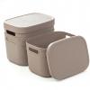 BINO | Plastic Storage Bins with Lids, 5.5 Liter – 3 Pack, Dark Brown | THE TWILL COLLECTION | Plastic Bins for Organization | Woven Storage Baskets for Organizing | Pantry Shelf Organizer Basket Bin(Taupe)