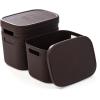 BINO | Plastic Storage Bins with Lids, 5.5 Liter – 3 Pack, Dark Brown | THE TWILL COLLECTION | Plastic Bins for Organization | Woven Storage Baskets for Organizing | Pantry Shelf Organizer Basket Bin(Dark Brown)