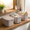 BINO | Plastic Storage Bins with Lids, 5.5 Liter – 3 Pack, Dark Brown | THE TWILL COLLECTION | Plastic Bins for Organization | Woven Storage Baskets for Organizing | Pantry Shelf Organizer Basket Bin(Taupe)