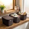 BINO | Plastic Storage Bins with Lids, 5.5 Liter – 3 Pack, Dark Brown | THE TWILL COLLECTION | Plastic Bins for Organization | Woven Storage Baskets for Organizing | Pantry Shelf Organizer Basket Bin(Dark Brown)
