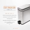 BINO | Rectangular Step Trash Can | 1.3 Gallon/5 Liter Stainless Steel Trash Can with Lid | Home or Office Bathroom Trash Cans with Lids | Kitchen Garbage Can with Non-Slip Stepper | Brushed Steel