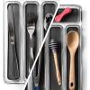 BINO 5-Slot Silverware Organizer for Drawer | Plastic Utensil Organizer for Kitchen Drawers | Silverware Tray for Drawer Organization | Utensil Kitchen Drawer Organizer w/Grip Lining (Aqua)(Grey)
