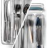 BINO 5-Slot Silverware Organizer for Drawer | Plastic Utensil Organizer for Kitchen Drawers | Silverware Tray for Drawer Organization | Utensil Kitchen Drawer Organizer w/Grip Lining (Aqua)(Light Grey)