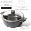 BINO Cookware Nonstick Low Stock Pot with Lid, 4.5 Quart – Matte Grey | THE DIAMOND COLLECTION | Premium Quality Nonstick Cast Aluminum Low Casserole Stockpot | Stay-Cool BAKELITE Handles | Non-Toxic