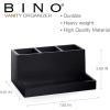BINO Multi Purpose 3 Compartment Organizer with Tray – Makeup Brush Holder and Toothbrush Holder – Marble Bathroom Accessories (Matte Black)(Matte Black)