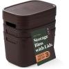 BINO | Plastic Storage Bins with Lids, 5.5 Liter – 3 Pack, Dark Brown | THE TWILL COLLECTION | Plastic Bins for Organization | Woven Storage Baskets for Organizing | Pantry Shelf Organizer Basket Bin(Dark Brown)