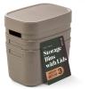 BINO | Plastic Storage Bins with Lids, 5.5 Liter – 3 Pack, Dark Brown | THE TWILL COLLECTION | Plastic Bins for Organization | Woven Storage Baskets for Organizing | Pantry Shelf Organizer Basket Bin(Taupe)