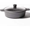 BINO Cookware Nonstick Low Stock Pot with Lid, 4.5 Quart – Matte Grey | THE WAVE COLLECTION | Premium Quality Nonstick Cast Aluminum Low Casserole Stockpot | Stay-Cool BAKELITE Handles | Non-Toxic