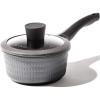 BINO Cookware Nonstick Saucepan with Lid, 1.4 Quart – Matte Grey | THE DIAMOND COLLECTION | Premium Quality Nonstick Cast Aluminum Cooking Pot Sauce Pot | Stay-Cool BAKELITE Handle | Non-Toxic