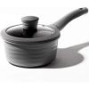 BINO Cookware Nonstick Saucepan with Lid, 1.4 Quart – Matte Grey | THE WAVE COLLECTION | Premium Quality Nonstick Cast Aluminum Cooking Pot Sauce Pot | Stay-Cool BAKELITE Handle | Non-Toxic