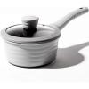 BINO Cookware Nonstick Saucepan with Lid, 1.4 Quart – Matte Light Grey | THE WAVE COLLECTION | Premium Quality Nonstick Cast Aluminum Cooking Pot Sauce Pot | Stay-Cool BAKELITE Handle | Non-Toxic