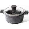 BINO Cookware Nonstick Stock Pot with Lid, 4.5 Quart – Matte Grey | THE DIAMOND COLLECTION | Premium Quality Nonstick Cast Aluminum Casserole Stockpot | Stay-Cool BAKELITE Handles | Non-Toxic