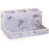 BINO Multi Purpose 3 Compartment Organizer with Tray – Makeup Brush Holder and Toothbrush Holder – Marble Bathroom Accessories (Matte Black)(Marble)