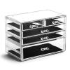 BINO THE MANHATTAN SERIES Acrylic Makeup Drawer Organizer- 4 Drawers | Clear Beauty Organizers and Storage| Cosmetic & Drawer| Home Organization| Jewelry Vanity Accessories(3 Large  2 Small Drawer)