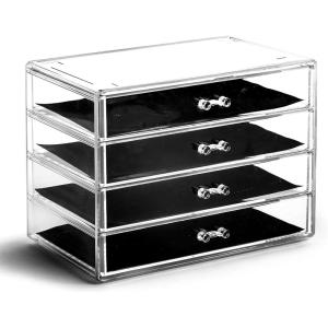 BINO | 4 Drawer Makeup Organizer | Lenox Avenue | THE MANHATTAN SERIES | Makeup Drawer Storage | Cosmetic Organizer | Plastic Vanity | Organizer Clear Makeup Organizers And Storage Cases | Acrylic