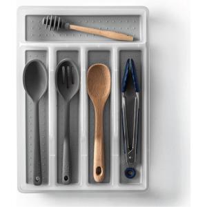 BINO | 5-Slot Silverware Organizer | Small Frosted Cutlery Tray | Silverware Storage for Drawer | BPA-Free Plastic Organizers with Soft-Grip Lining and Rounded Corners(Frosted)