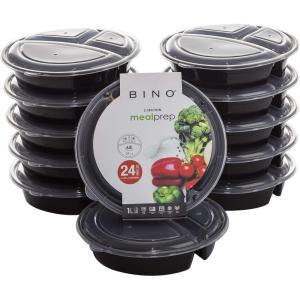 BINO | Food Containers with Cover | Black 12-Piece Set, 33 oz. 3 Compartments | Meal Storage Containers| Microwave-Safe, Freezer-Safe, and Dishwasher-Safe, BPA-Free Plastic Containers with Lids