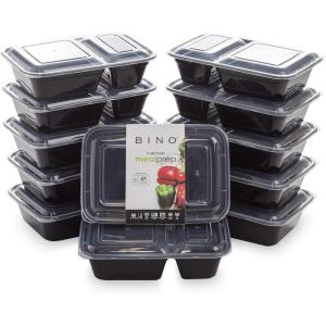 BINO | Food Containers with Cover | Light Blue 12-Piece Set, 30 oz. 2 Compartments | Meal Storage Containers| Microwave-Safe, Freezer-Safe, and Dishwasher-Safe, BPA-Free Plastic Containers with Lids