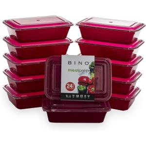 BINO | Food Containers with Cover | Red 12-Piece Set, 33 oz. 1 Compartment | Meal Storage Containers| Microwave-Safe, Freezer-Safe, and Dishwasher-Safe, BPA-Free Plastic Containers with Lids