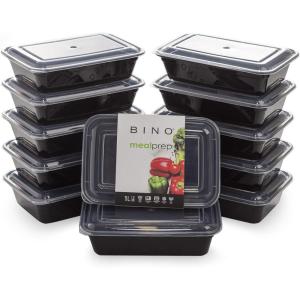 BINO | Food Containers with Cover, Black 12-Piece Set | Meal Storage Containers with Lids | Microwave-Safe, Freezer-Safe, and Dishwasher-Safe Containers with Lids | BPA-Free Food Storage Set