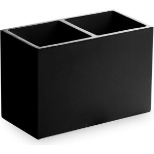 BINO | Multi-Purpose 2 Compartment Organizer – Elegant Makeup Brush & Toothbrush Holder for Bathroom and Vanity | Marble Stylish Accessories for Organization (Matte Black)(Matte Black)