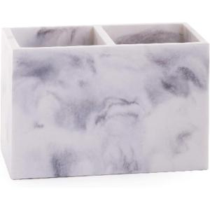 BINO | Multi-Purpose 2 Compartment Organizer – Elegant Makeup Brush & Toothbrush Holder for Bathroom and Vanity | Marble Stylish Accessories for Organization (Matte Black)(Matte Marble)